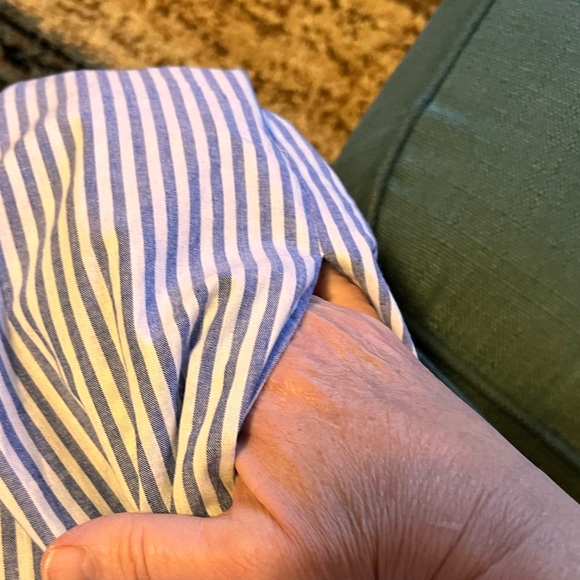 Chouytou button down shirt dress blue & white stripes, side pockets, split hem - Picture 9 of 16